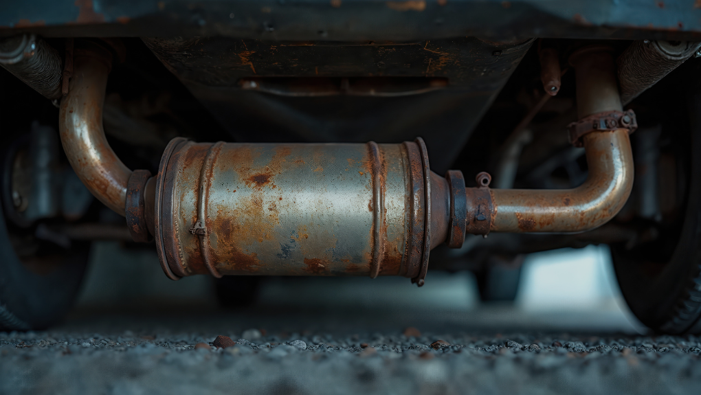 Rusted exhaust pipe — exhaust and muffler repair at EDP Automotive in Victoria, BC